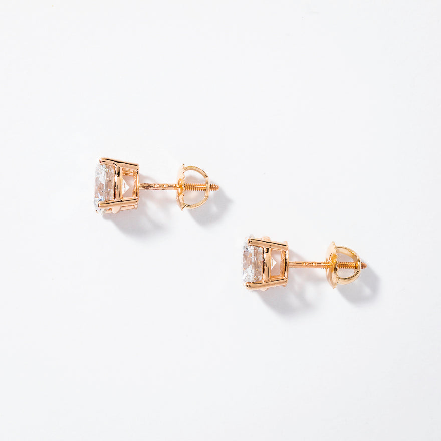 Lab Grown Round Cut Diamond Stud Earrings in 14K Yellow Gold (3.00