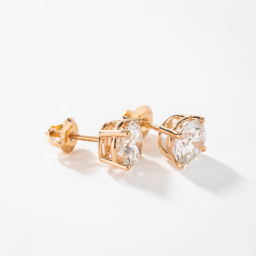 Lab Grown Round Cut Diamond Stud Earrings in 14K Yellow Gold (3.00