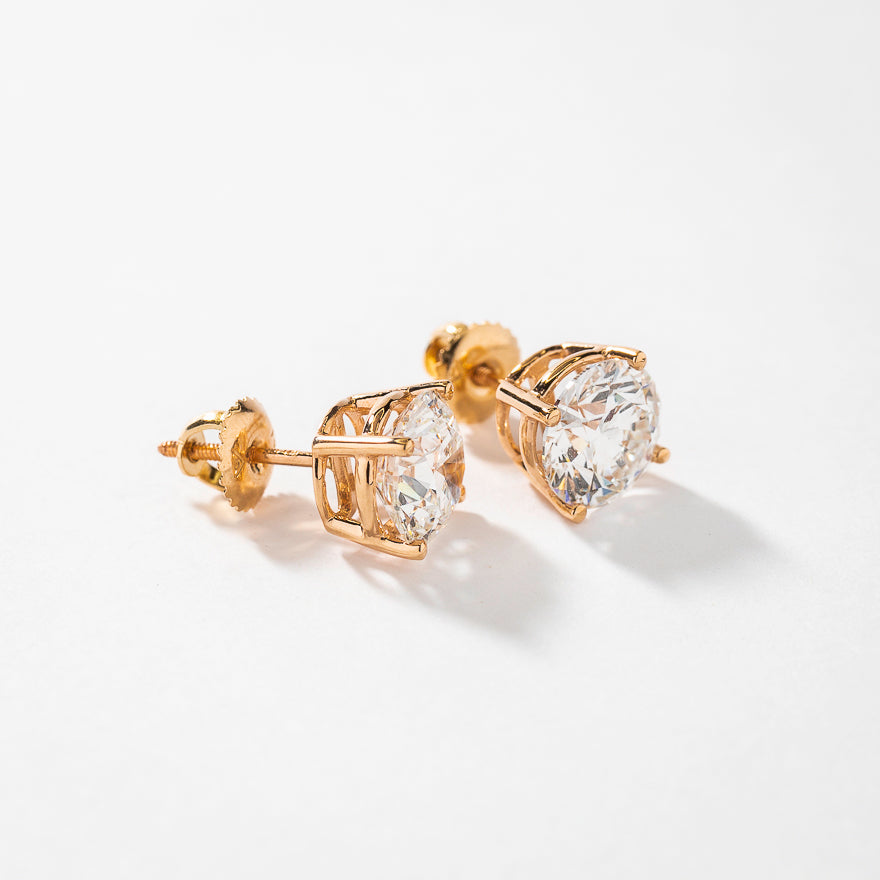 Lab Grown Round Cut Diamond Stud Earrings in 14K Yellow Gold (4.00 ct tw)
