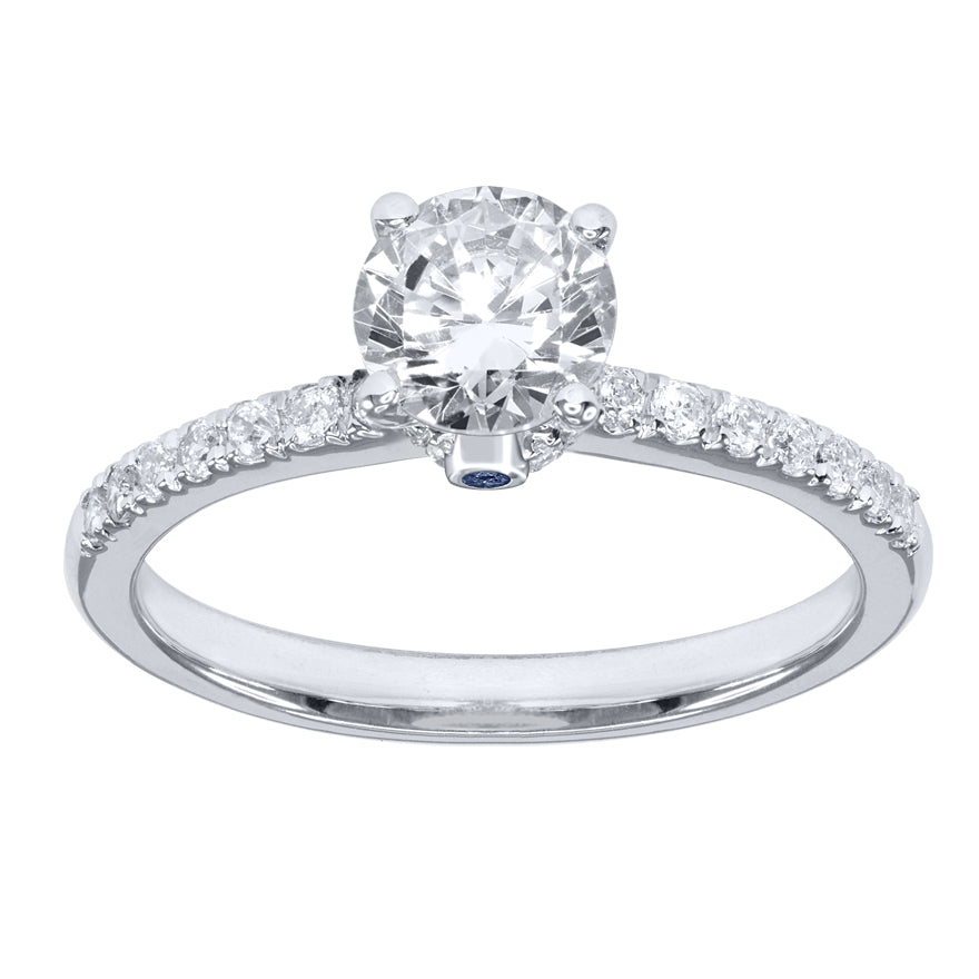 Lumina "Embrace" Ideal Cut Diamond Engagement Ring with Sapphire Accent in 18K White Gold (0.97ct tw)
