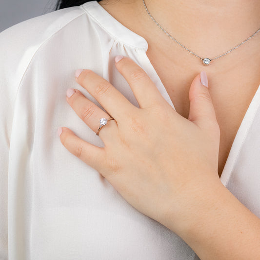 Lumina Ideal Cut Diamond Magnolia Solitaire Diamond Engagement Ring in 18K White Gold (0.60ct tw)