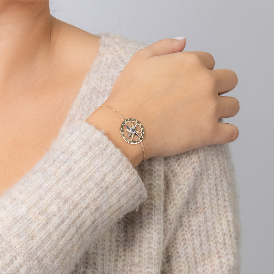 Bolo Compass Bracelet in 10K Yellow and White Gold