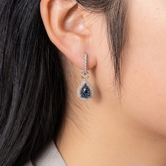Sapphire Earrings With Diamond Accents With Removable Pear Drop in 10K White Gold