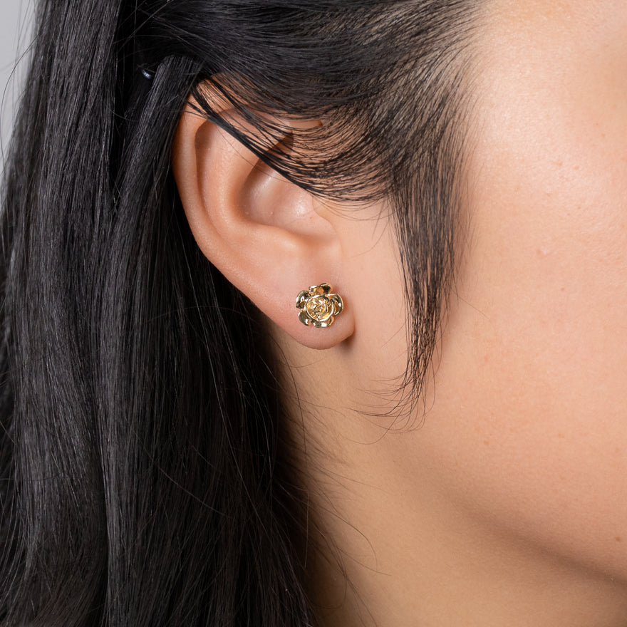 Gold rose earrings deals studs