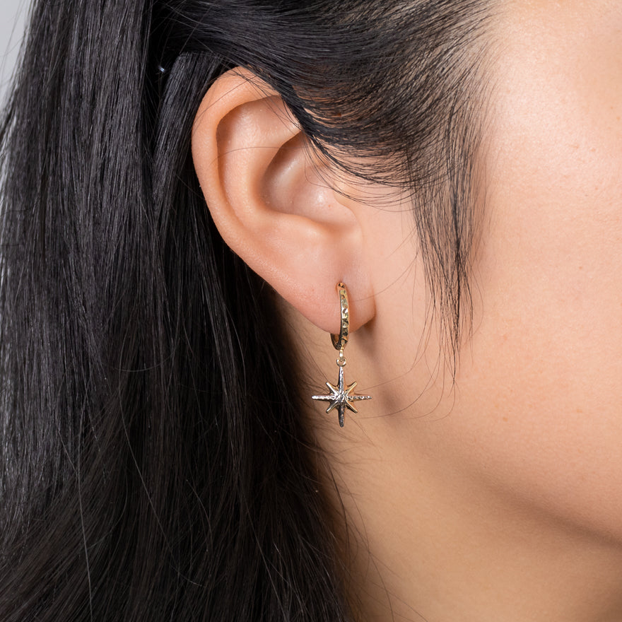 North Star Dangle Earrings in 10K Yellow Gold