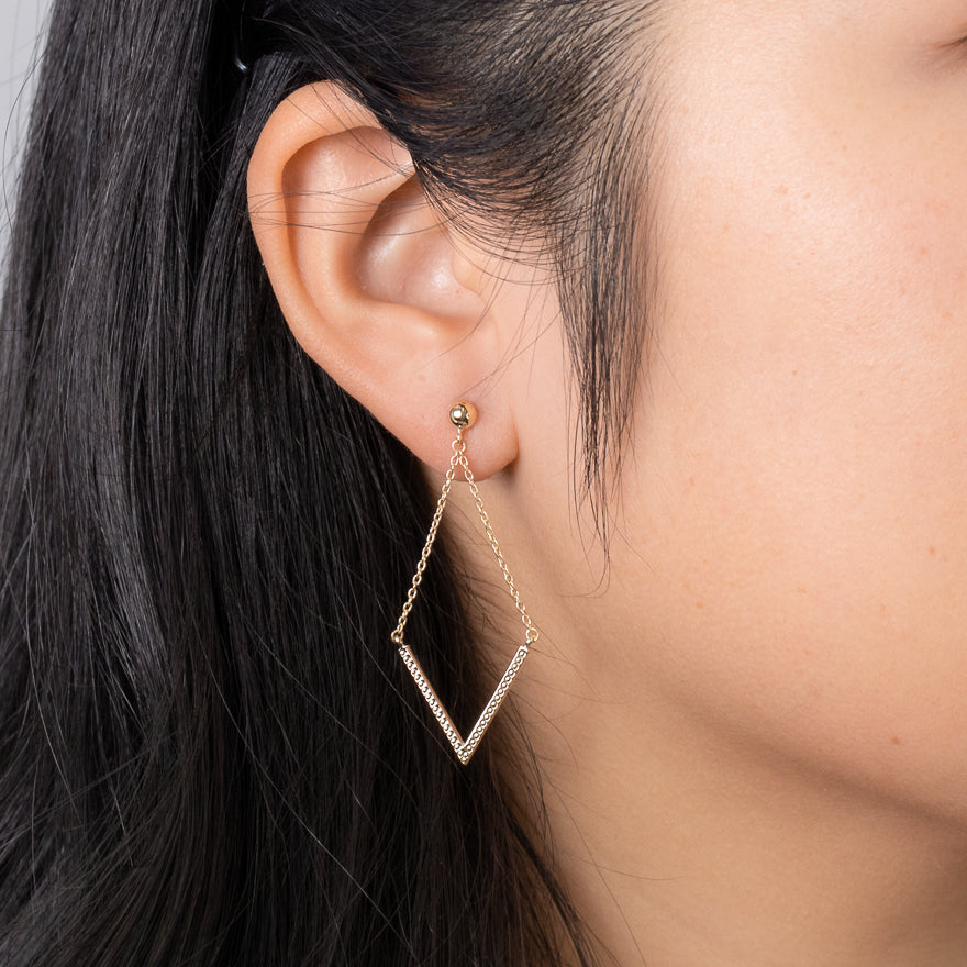 V Shape Drop Earrings in 10K Yellow Gold