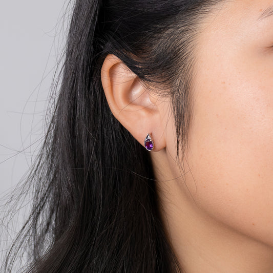 Oval Shape Amethyst Earrings in 10K White Gold