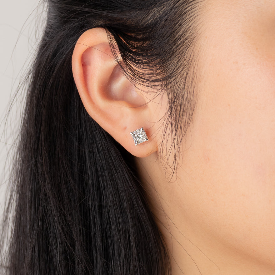 Princess Cut Diamond Stud Earrings in 10K White Gold ct tw