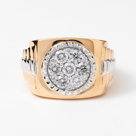 Men’s Diamond Cluster Ring in 10K Yellow and White Gold (1.00ct tw)
