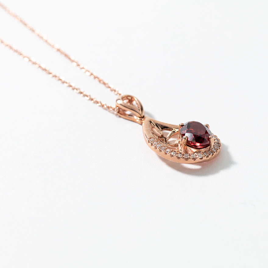 Garnet Pendant Necklace with Diamond Accents in 10K Rose Gold