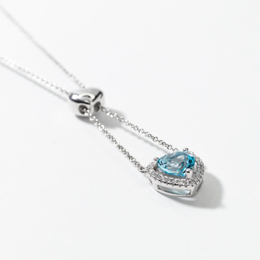 Heart Shaped Blue Topaz Necklace in 10K White Gold