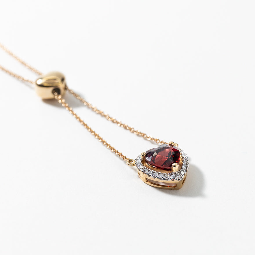 Heart Shaped Garnet Necklace in 10K Yellow Gold