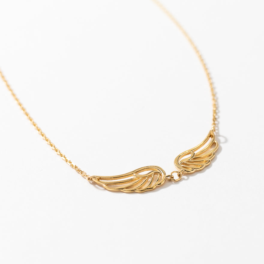 Angel Wing Charm Necklace in 10K Yellow Gold