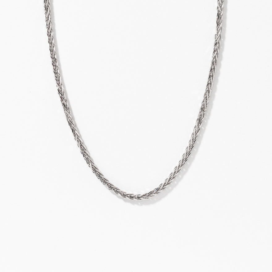 10K Diamond Cut White Gold Round 1.3mm Wheat Chain 20