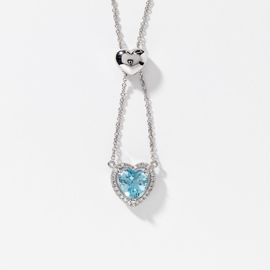 Heart Shaped Blue Topaz Necklace in 10K White Gold