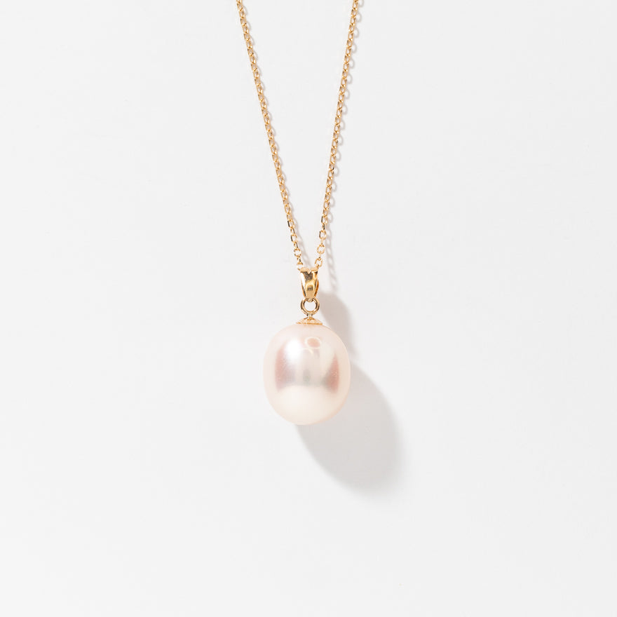 10-11mm Single Pearl Pendant Necklace in 14K Yellow Gold