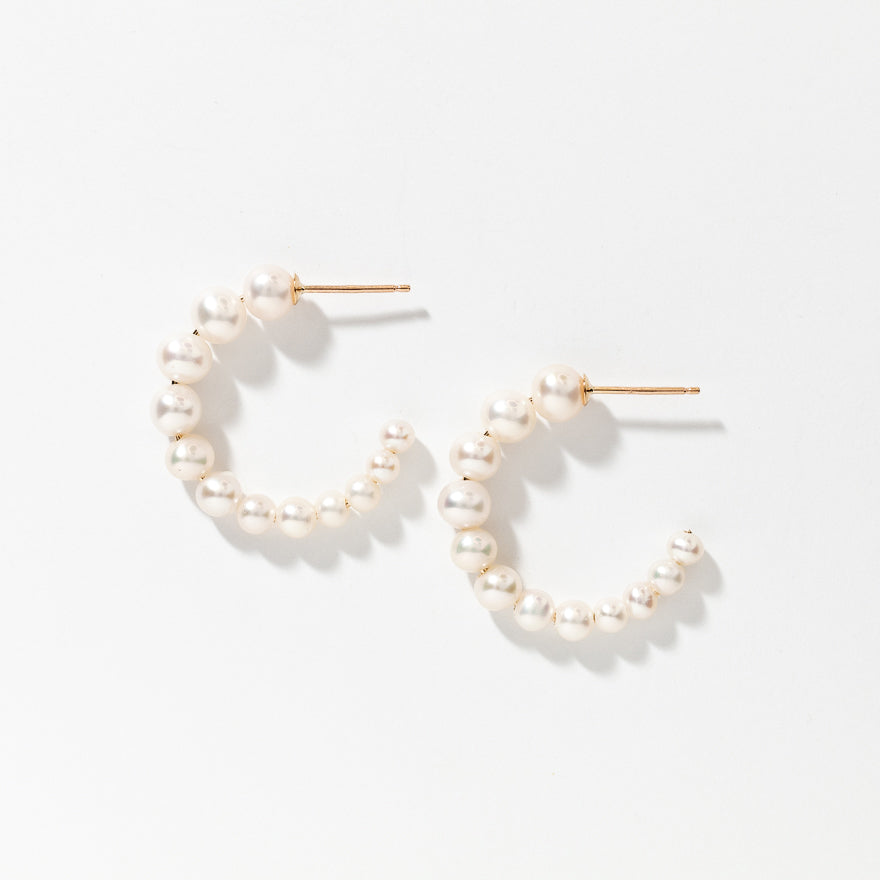 Pearl Hoop Earrings in 10K Yellow Gold