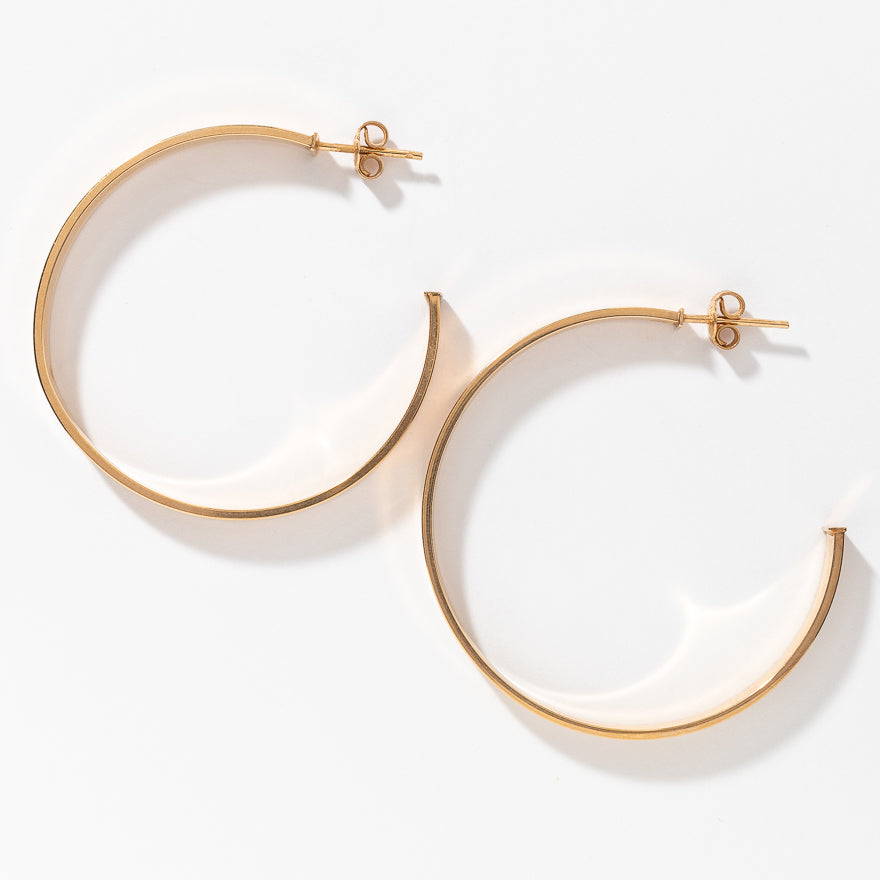 Flat Tube Hoop Earrings in Italian 10K Yellow Gold