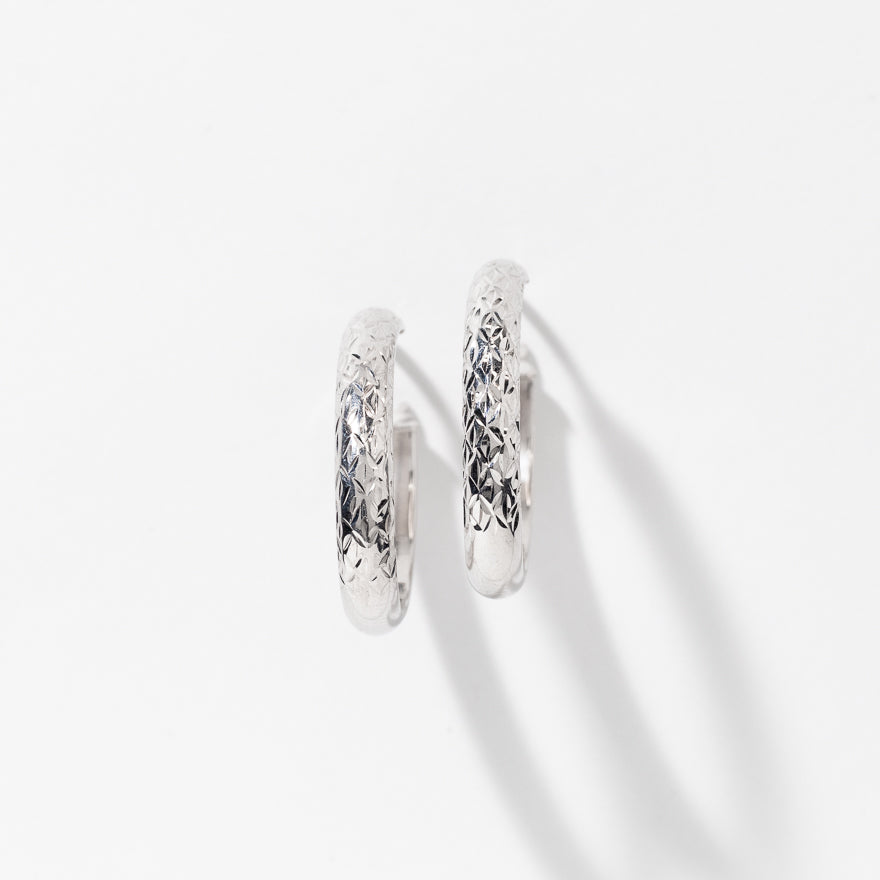 Oval Diamond Cut Hoop Earrings 10K White Gold