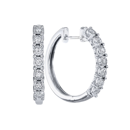 Miracle Mark Diamond Hoop Earrings in 10K White Gold (0.05ct tw)