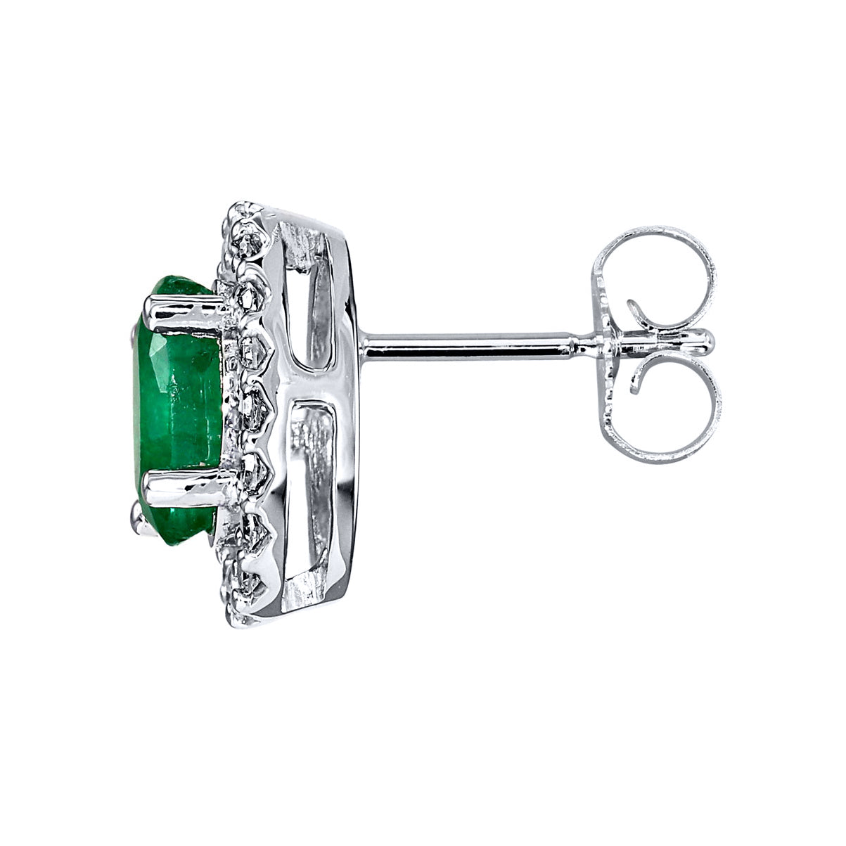 Oval Emerald and Diamond Halo Earrings in 10K White Gold (0.21 ct tw)