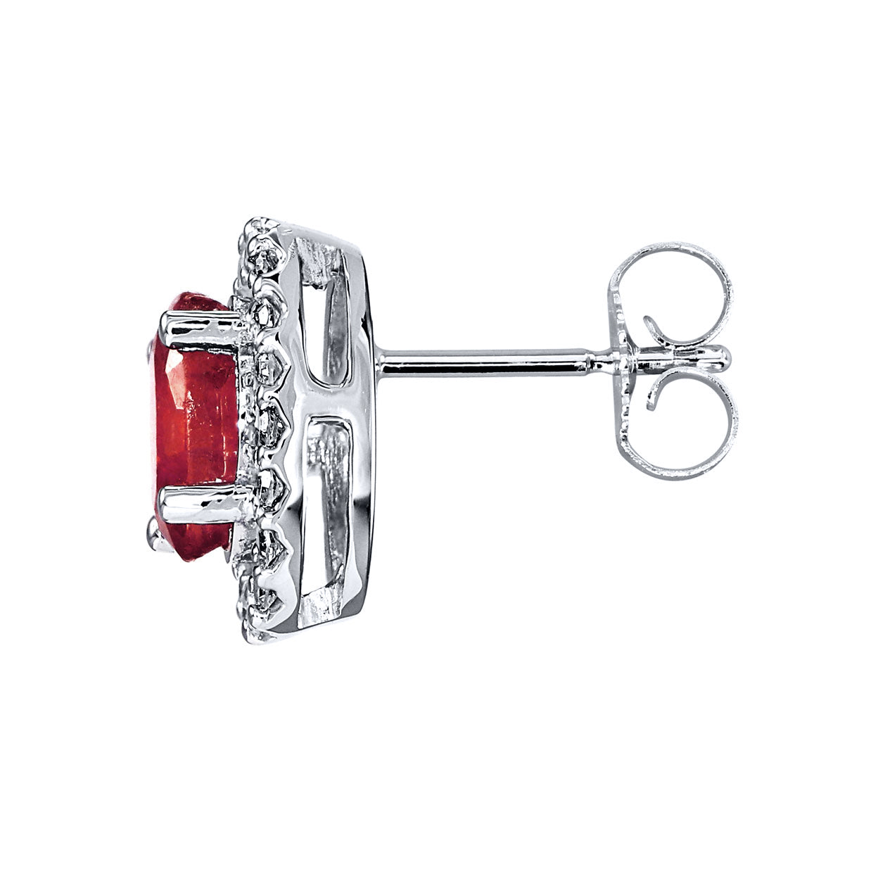 Oval Ruby and Diamond Halo Earrings in 10K White Gold (0.21 ct tw)