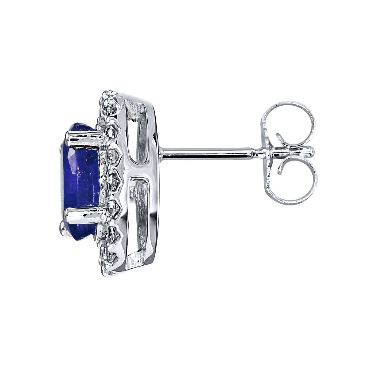 Oval Sapphire and Diamond Halo Earrings in 10K White Gold (0.21 ct