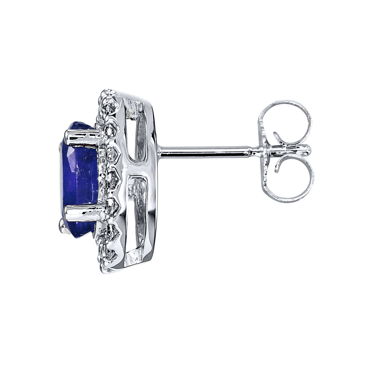 Oval Sapphire and Diamond Halo Earrings in 10K White Gold (0.21 ct tw)
