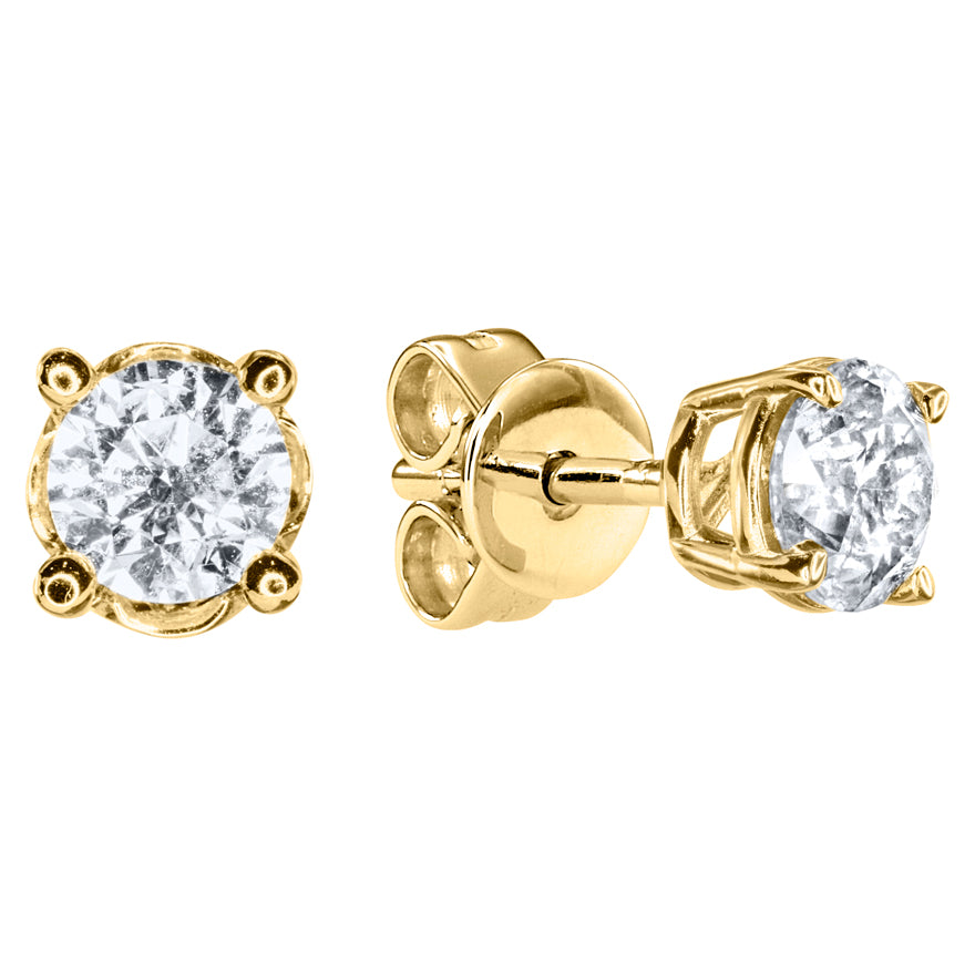 Solitaire Diamond Stud Earrings in 14K Yellow Gold (0.50 ct tw)