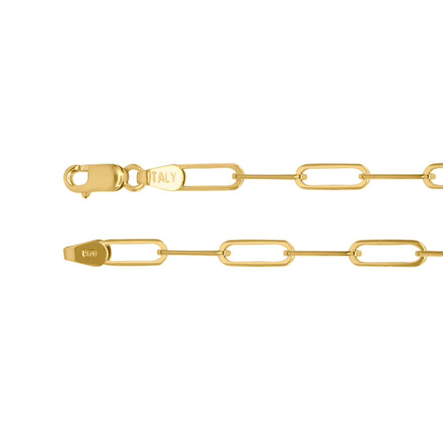 10K Yellow Gold Paper Clip Bracelet 3mm/7.5"