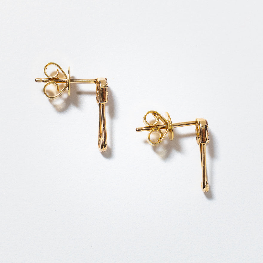 Diamond Safety Pin Earrings in 10K Yellow Gold (0.09 ct tw)