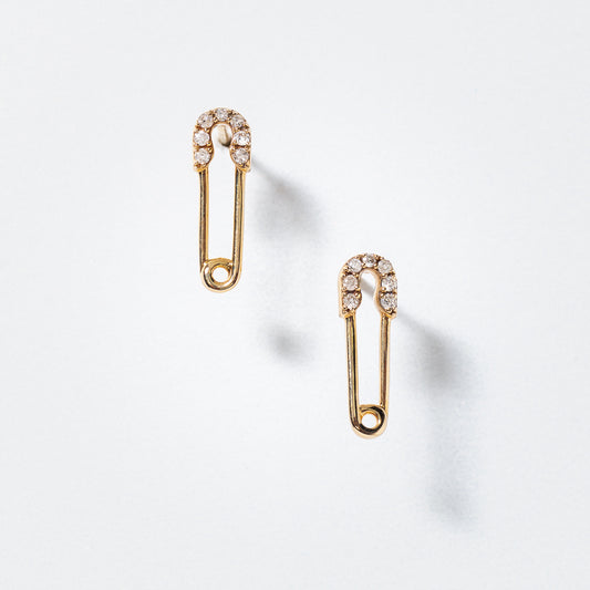 Diamond Safety Pin Earrings in 10K Yellow Gold (0.09 ct tw)