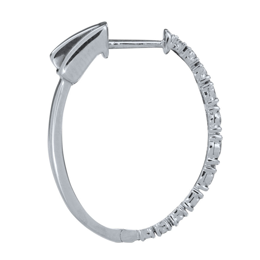 -Fara- Diamond Oval Shape Hoop Earrings In 10K White Gold (0.50 ct tw)