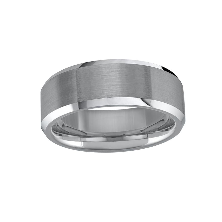 Men’s 8mm Tungsten Ring Brushed Centre Beveled Edge - Size 10