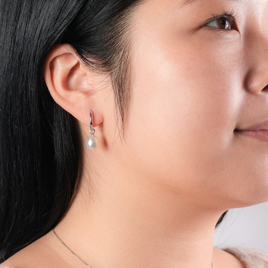 Freshwater Cultured Pearl Dangle Hoop Earrings in 14K White Gold