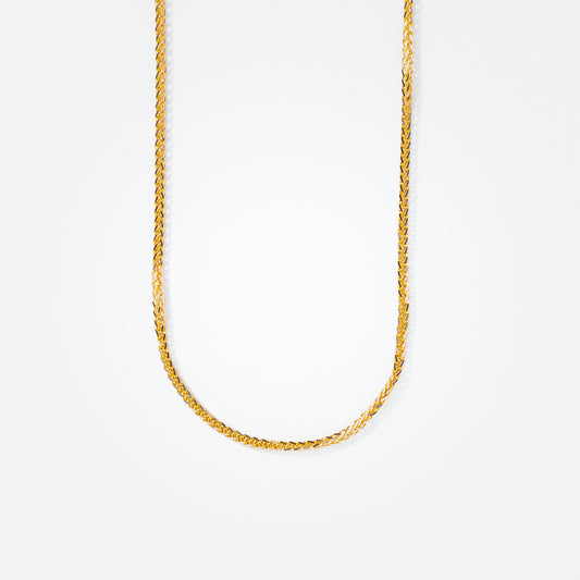 10K White and Yellow Gold Diamond Cut Square 0.9mm Wheat Chain (18")