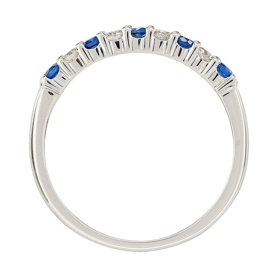 Sapphire and Diamond Wedding Band in 10K White Gold (0.12ct tw)