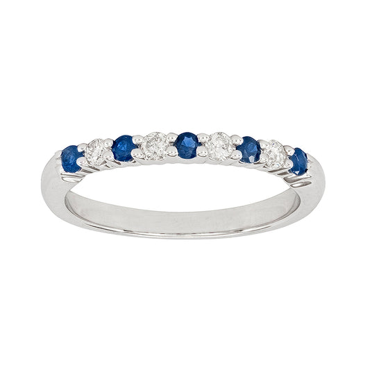 Sapphire and Diamond Wedding Band in 10K White Gold (0.12ct tw)