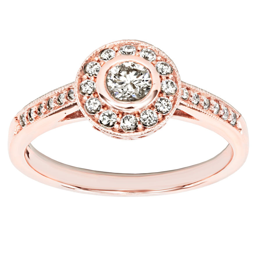 Bezel Set Diamond Engagement Halo Ring in 14K Rose Gold (0.46ct tw)