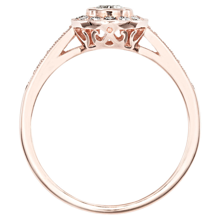 Bezel Set Diamond Engagement Halo Ring in 14K Rose Gold (0.46ct tw)