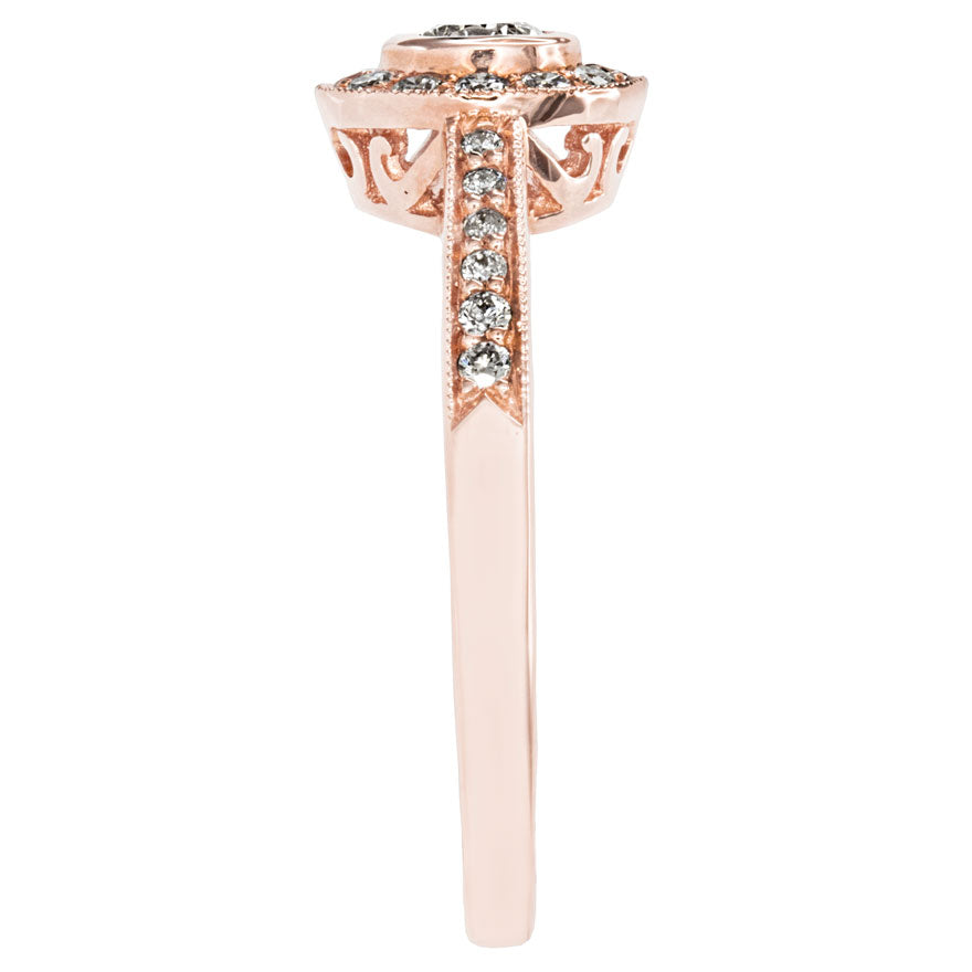 Bezel Set Diamond Engagement Halo Ring in 14K Rose Gold (0.46ct tw)