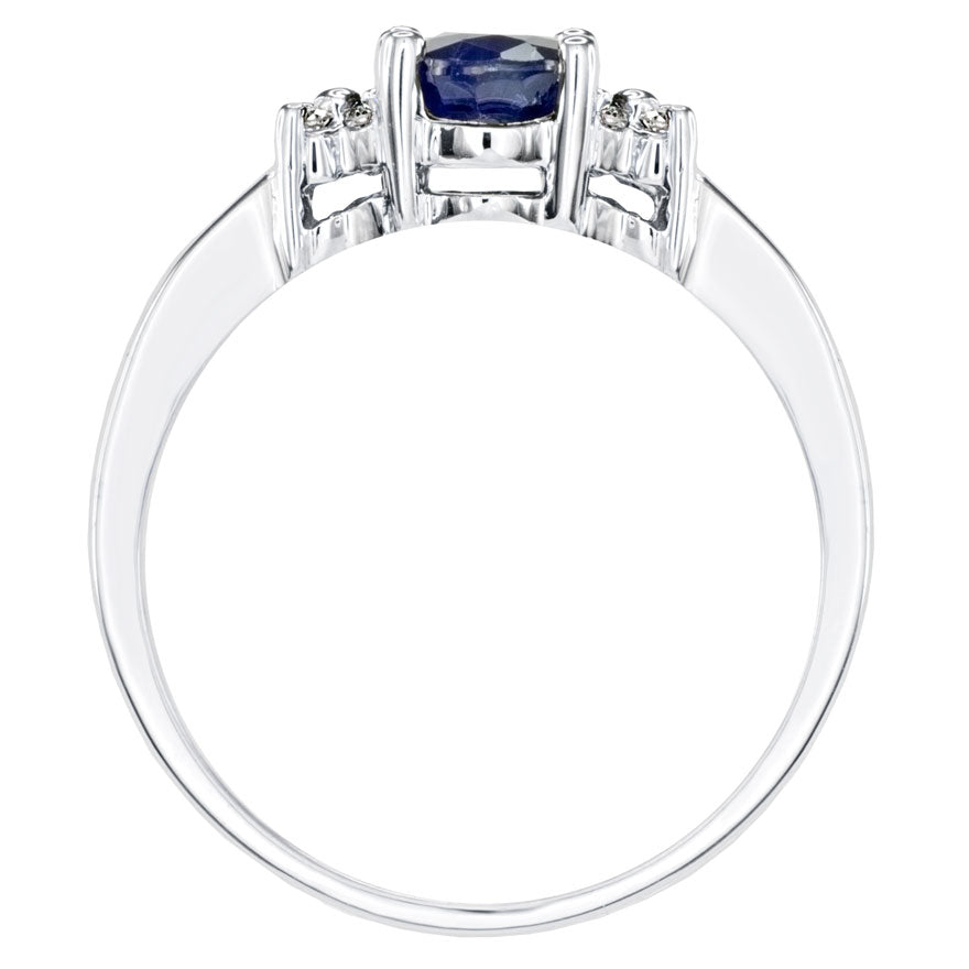 Oval Blue Sapphire and Diamond Ring 10K White Gold (0.08ct tw)