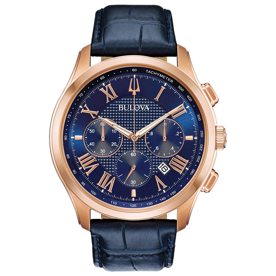Bulova Men's Classic Blue Dial Blue Leather Watch | 97B170