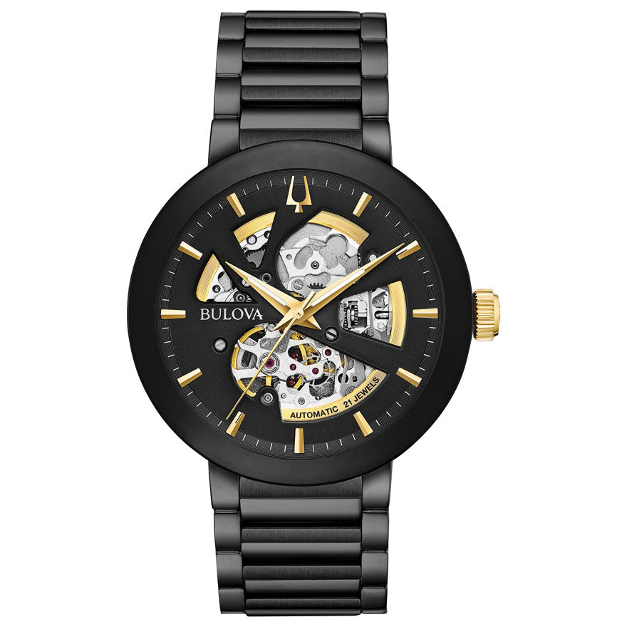 Bulova Men's Modern Automatic Black Dial Black Bracelet Watch | 98A203