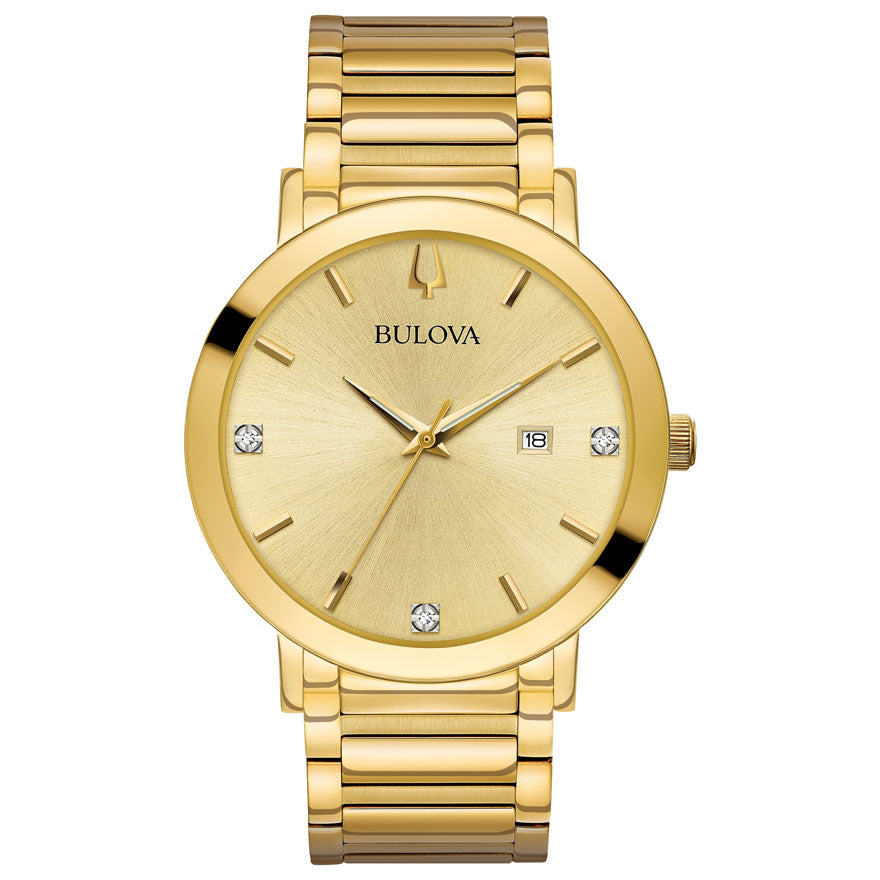 Bulova Men's Modern Diamond Gold Dial Gold Tone Watch | 97D115