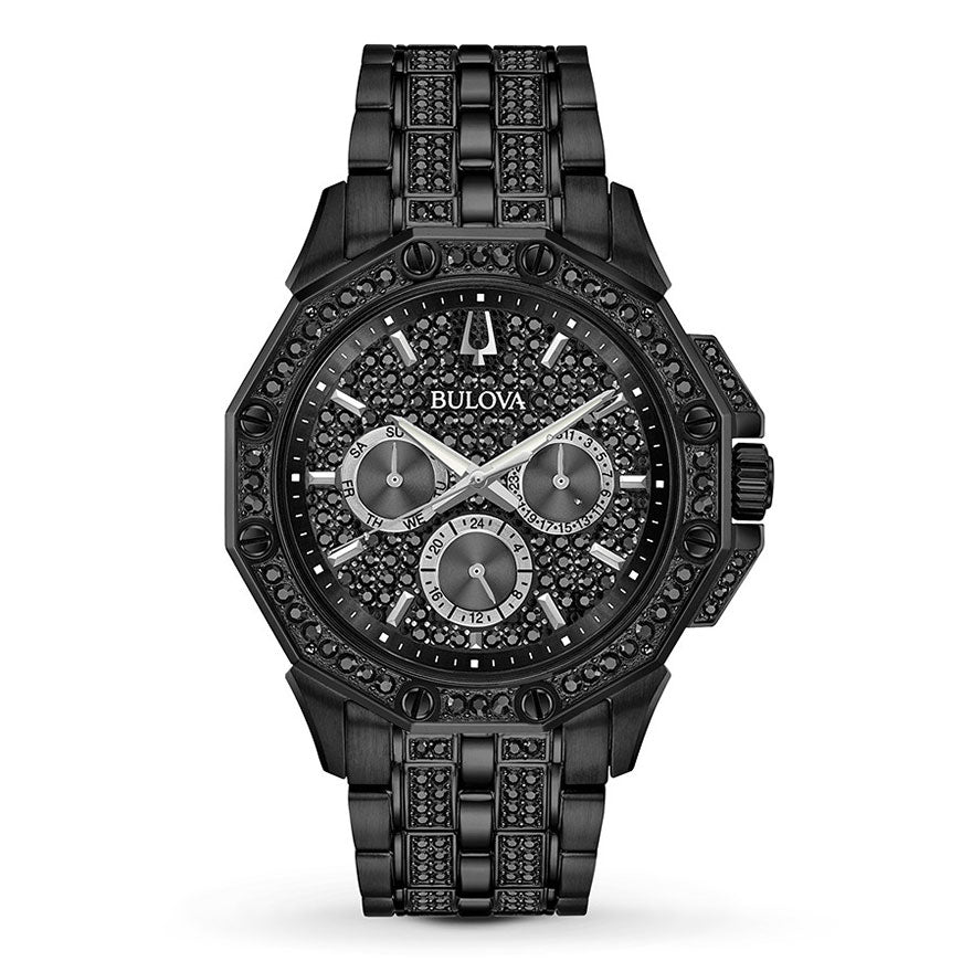 Bulova Men's Crystal Watch In Black Tone Stainless Steel | 98C134