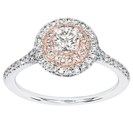 Canadian Diamond Engagement Ring with Pink and White Gold Diamond Halos (0.72ct tw)