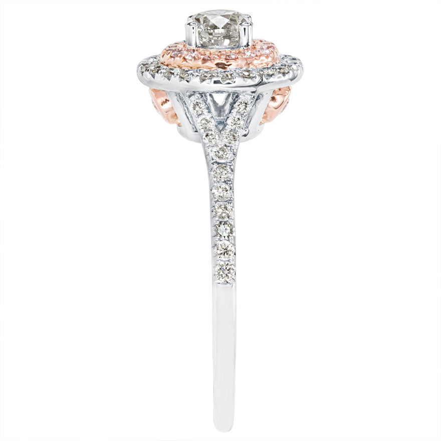 Canadian Diamond Engagement Ring with Pink and White Gold Diamond Halos (0.72ct tw)