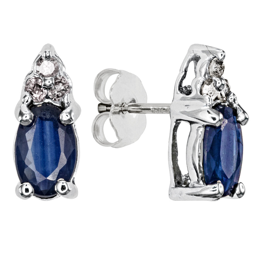 Oval Sapphire & Diamond Stud Earrings in 10K White Gold
