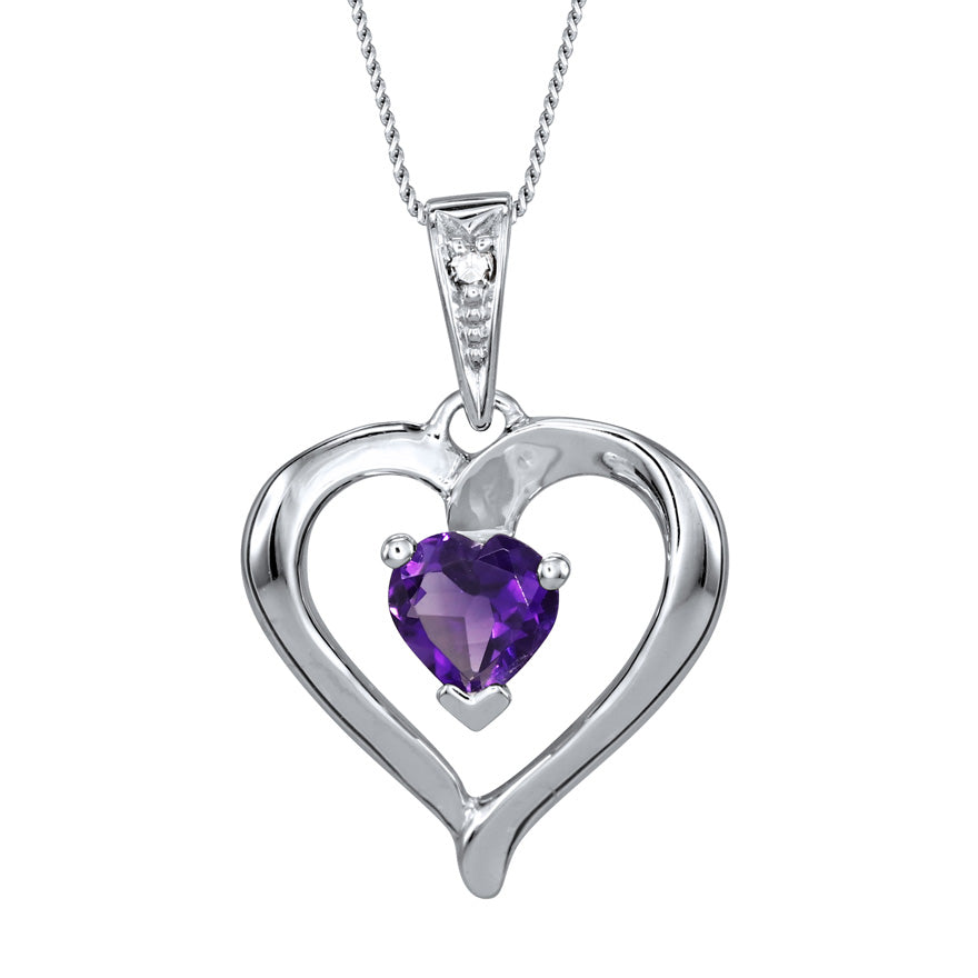 Heart Shaped Amethyst Diamond Necklace in 10K White Gold